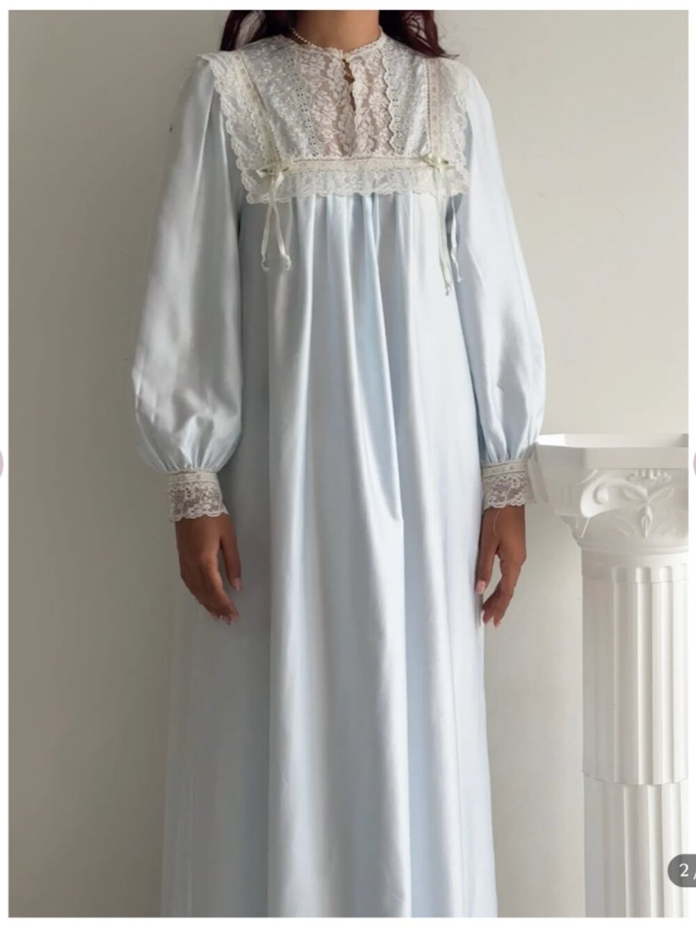 VTG 70s CHRISTIAN DIOR Lace Rosette Nightgown in Baby Blue  SZ M - Picture 14 of 14